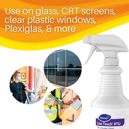 Vista 3 de Diversey Lite Touch Crt y limpiador de plexiglás, botella de spray de 32 onzas, 12cartón