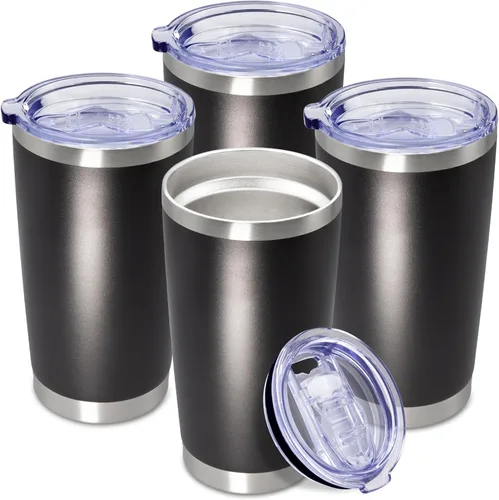Vista 45 de Vaso de viaje de café de 20 onzas a granel con tapa, acero inoxidable de doble pared aislada al vacío, tazas con recubrimiento en polvo que se
