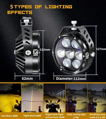 Vista 2 de Kewig Cápsulas de Luz LED Blanco Ámbar de 4 Pulgadas 96W, 6 Modos Cápsulas de Luz Antiniebla de Doble Color Cubo, Luces Combo Spot Flood