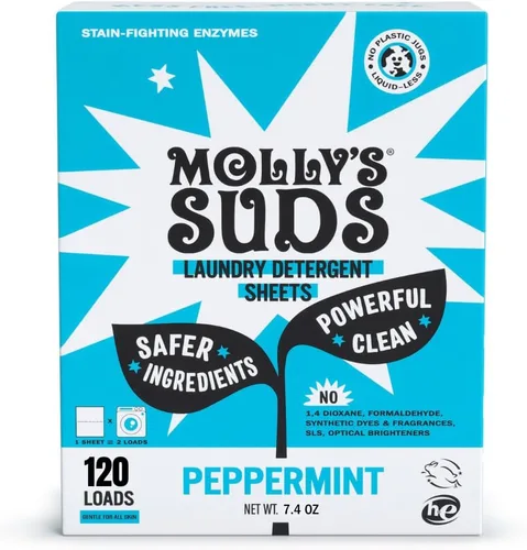 Vista 9 de Molly's Suds Hojas de detergente para ropa Suave con la piel sensible, potentes enzimas de base biológica, lucha contra las manchas Embalaje sin