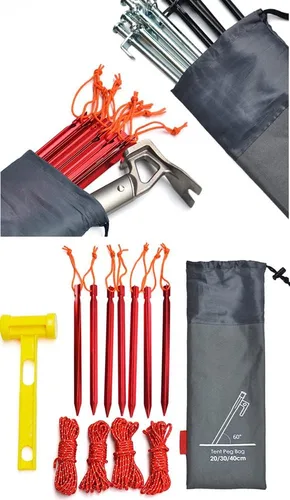 Vista 5 de Bolsa de almacenamiento de 3 piezas para tienda de campaña al aire libre, bolsa de accesorios de campamento, bolsa de estacas para tienda de campaña