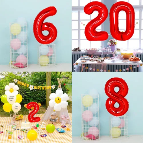 Vista 5 de Globo rojo gigante del número 4 de 40 pulgadas, globos de aluminio de Mylar con helio para fiestas de cumpleaños, decoraciones de cumpleaños de 4
