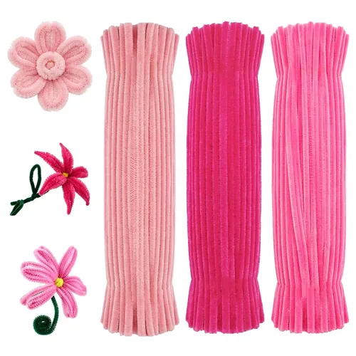 300 limpiapipas rosas para manualidades, 11.8 in de largo x 0.236 in de grosor, 3 limpiadores de tuberías esponjosos surtidos, juego de tallos de