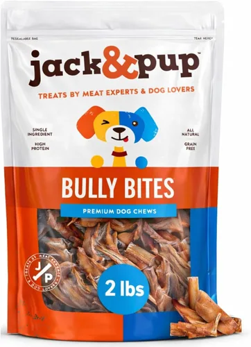 Vista 8 de Jack&Pup Bully Stick Bites - Golosinas saludables para perros medianos y pequeños, todo natural, un solo ingrediente para cachorros