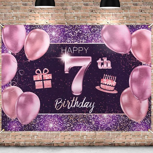 pancarta grande rosa con texto en inglés “Happy Birthday”