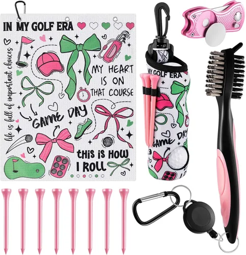 Vista 14 de Liliful Kit de Accesorios de Golf de 12 Piezas, Incluye Bolsa para Pelotas de Golf con Gancho, Toalla, Tees, Marcador de Pelota Magnético