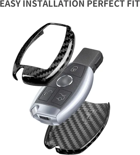 Vista 4 de Funda para llavero de fibra de carbono real compatible con Mercedes Benz, protector de llavero T-carbon para Benz A B C E S G M V Class CLA CLS GLA