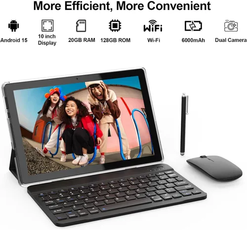 Vista 3 de Tableta de 10.1 Pulgadas Android 15.0, RAM 20GB (4+16Expand)+ROM 128GB, Batería de 6000mAh, Cámara Dual 2+8MP, Pantalla IPS HD Touch de 1280*800