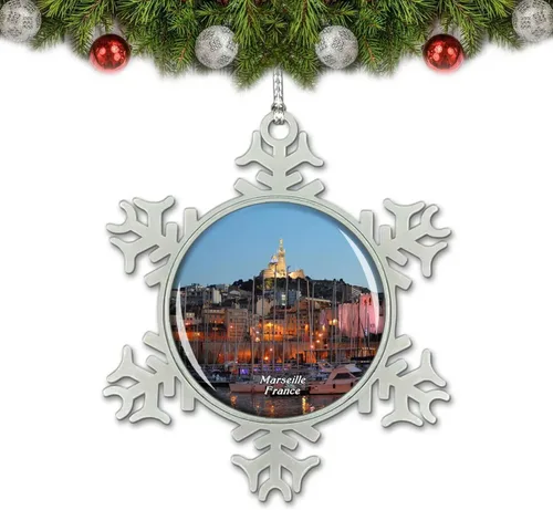 Francia Old Port of Marsella Adorno de Navidad Decoración Árbol de Cristal Metal Recuerdo Regalo