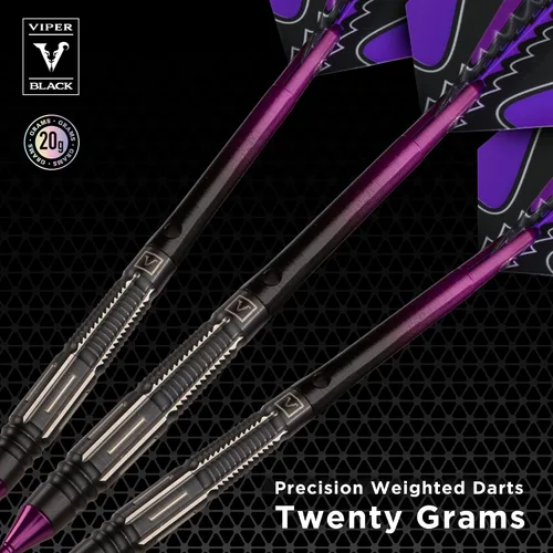 Vista 3 de Viper Juego de dardos de conversión de punta suave o acero profesional de tungsteno de flujo negro al 90% Púrpura