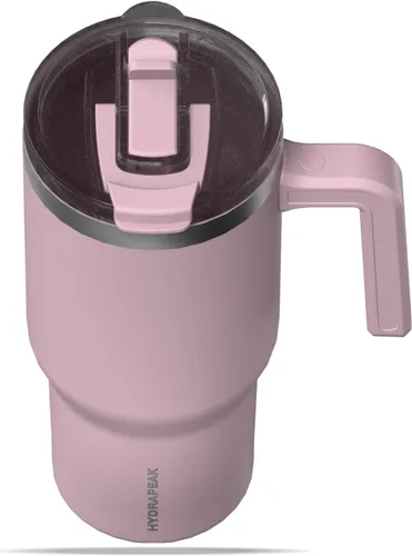 Vista 3 de Hydrapeak Voyager - Vaso de acero inoxidable de 25 onzas con asa, botella de agua aislada con popote y tapa, taza de viaje reutilizable apta