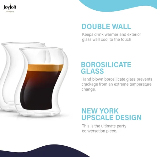 Vista 5 de JoyJolt Pivot - Juego de 2 vasos térmicos para café matutino de 2 onzas con diseño único, vasos térmicos de doble pared para uso doméstico o de bar