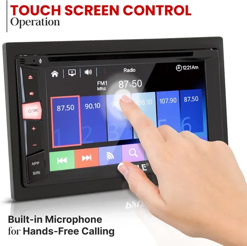 Vista 3 de Pyle Reproductor de DVD estéreo para coche Double Din Bluetooth con pantalla táctil integrada en la consola, estéreo de coche con USB/SD, MP3