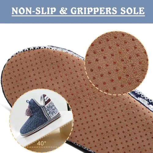 Vista 3 de GPOS - Botines de estambre de cachemira para mujer, pantuflas para uso en casa, de algodón, acolchadas