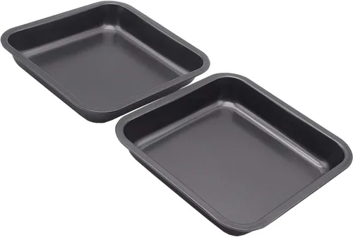 Vista 3 de 2 mini moldes para hornear de 8 x 8 pulgadas (interior de 7.5 x 7.5 pulgadas), molde cuadrado para tartas, pan, antiadherente, acero al carbono