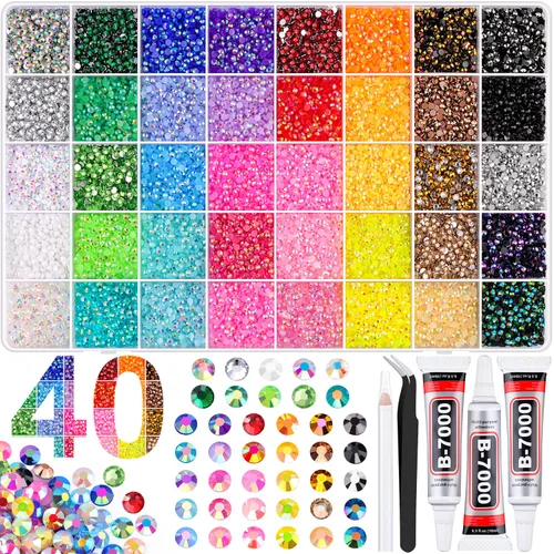 Vista 30 de 30000 diamantes de imitación de resina para decorar con 3 piezas de pegamento para joyería B7000, gemas AB de respaldo plano para manualidades