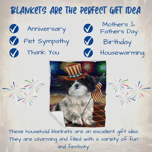 Vista 7 de 4th of July Fireworks Shih Tzu Dog Blanket - Lightweight Soft Cozy and Durable Bed Blanket - Animal Theme Fuzzy Blanket for Sofa Bed Couch