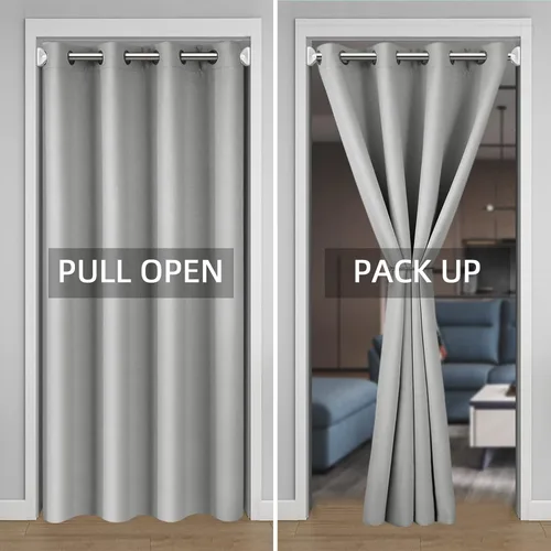 Vista 7 de Cortina de puerta para privacidad de puerta, cortinas corredizas para puerta de armario, 80 pulgadas de largo, con aislamiento térmico, para divisor