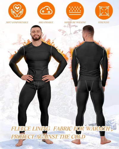 Vista 3 de Liitrsh Juego de 4 piezas de ropa interior térmica para hombre, ropa interior larga con forro polar, capa base de secado rápido, parte inferior