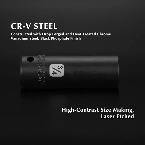 Vista 3 de EMENTOL Juego de 11 llaves de vaso de impacto profundo de 1/2 pulgada, 6 puntos, CR-V, 11 piezas de llaves de vaso SAE de 1/2 pulgada, 3/8 pulgadas