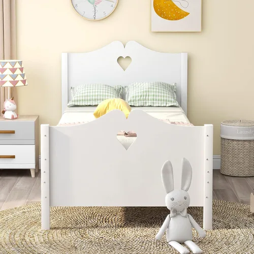 Vista 3 de Merax Base de cama individual, cama de plataforma individual con cabecero y estribo, cama de madera tamaño individual para niños, no necesita