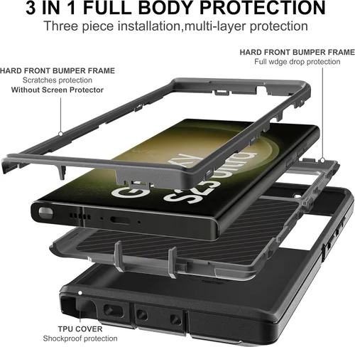 Vista 4 de Funda para Samsung Galaxy S23 Ultra, S23 Ultra con protector de pantalla de TPU flexible autorreparable [2 unidades], funda resistente 3 en 1