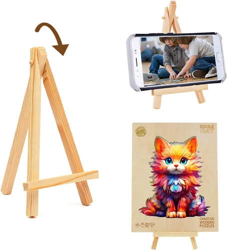 Vista 4 de Rompecabezas de madera, con forma de gato dócil, 190 piezas de 11.2 x 9.8 pulgadas. Rompecabezas ecológico con forma de animal único, regalo