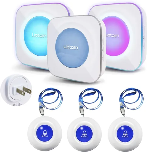 Vista 7 de Buscapersonas para cuidadores con botón de llamada inalámbrico, botón de llamada, botón de emergencia, sistema de luz de llamada
