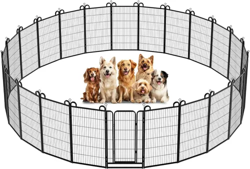 Vista 11 de Corralito para cachorros, 6 paneles de valla para perros pequeños, uso en interiores y exteriores, 24 pulgadas de altura, antioxidante, con puertas