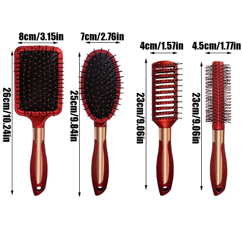 Vista 8 de Juego de 4 cepillos para el cabello, incluye peine ovalado de masaje antiestático, cepillo desenredante, cepillo de pelo redondo, cepillo de pelo