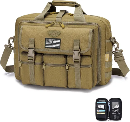 Vista 9 de Bolsa táctica grande para computadora portátil para hombres, bolsa militar de 17.3 pulgadas para computadora con cartera para pasaporte, bolsa