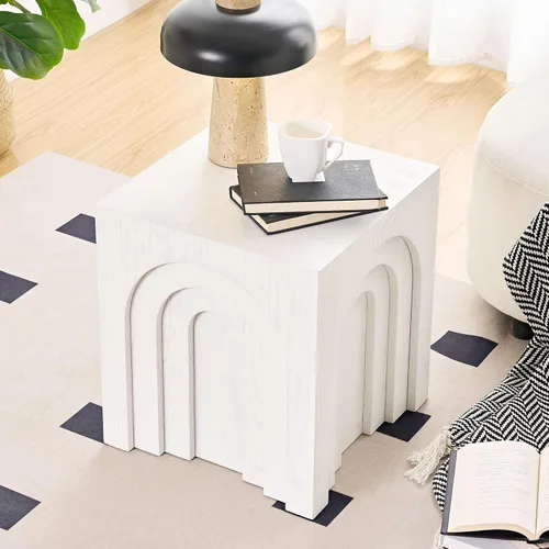 Vista 10 de JUSTONE Mesa auxiliar cuadrada de 15.74 pulgadas, mesa auxiliar pequeña, mesa de centro cuadrada de madera rústica para sala de estar, dormitorio