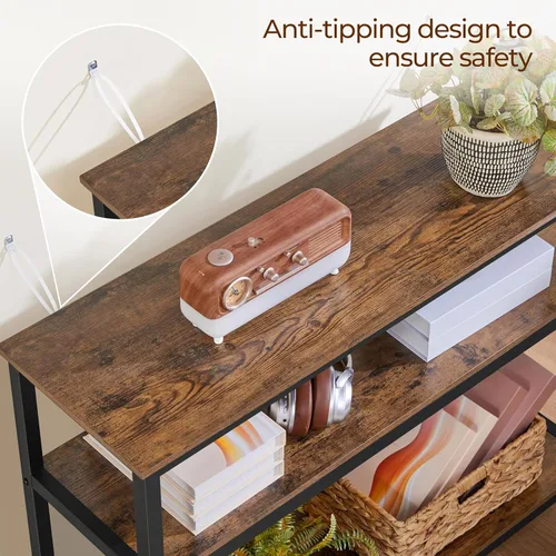 Vista 7 de Yaheetech Mesa consola industrial, mesa de entrada de 3 niveles con estantes de almacenamiento, mesas de sofá estrechas para sala de estar, Marrón
