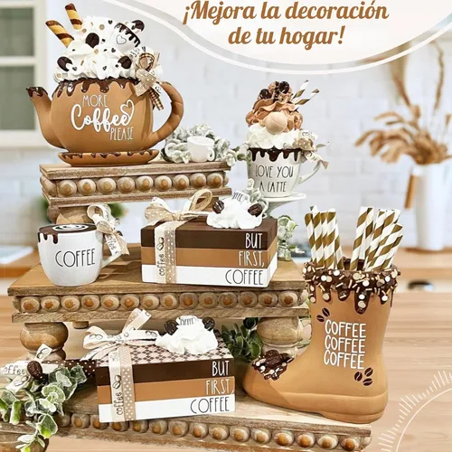 Vista 6 de Bandeja decorativa [Juego de 3] bandejas escalonadas de madera, bandeja decorativa para uso de mesa, isla de cocina, barra de café, elevadores