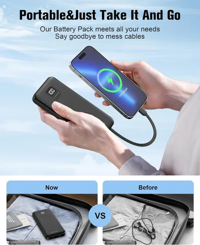 Vista 3 de AsperX 2-Pack 10000mAh Portable Charger with Built-in Cables, USB C Travel Essential Battery Pack with 4 Outputs 2 Inputs,LED Display Power Bank