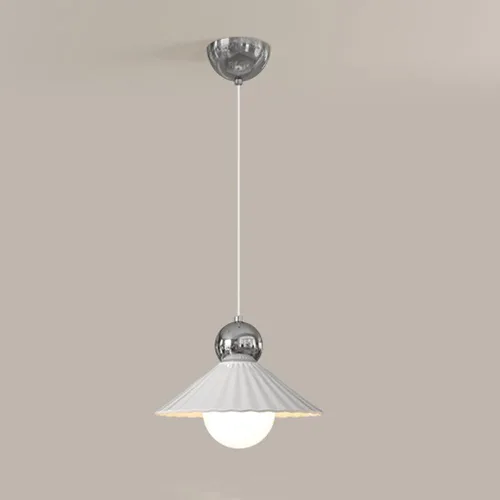 Vista 3 de French Elegant Ceramic Pendant Light Modern White Cream Cone Kitchen Island Lighting PE Shade Chandelier for Dining Room Breakfast E27/E26