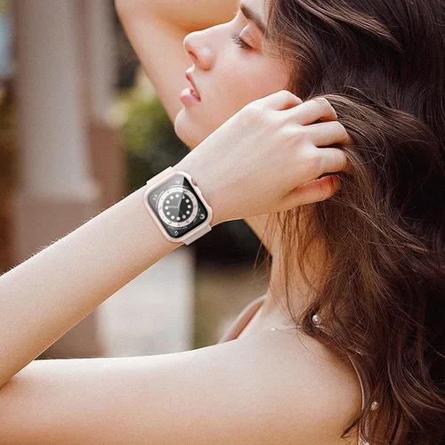 Vista 7 de Paquete de 5 fundas para Apple Watch Series 3 2 1 de 42 mm con protector de pantalla de vidrio templado, funda protectora ultradelgada y resistente