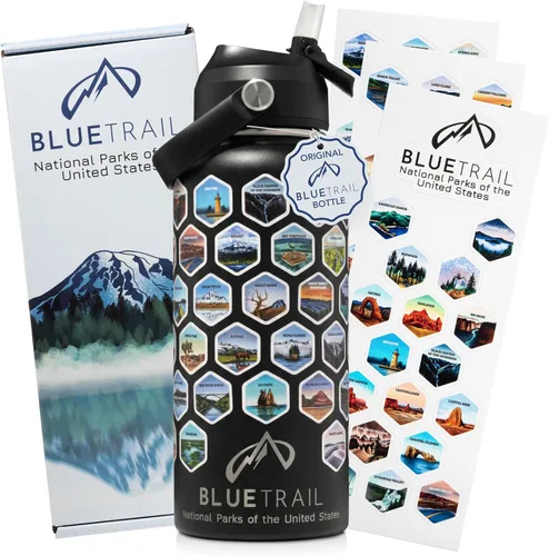 Vista 8 de BlueTrail Botella de agua de Parques Nacionales con pegatinas