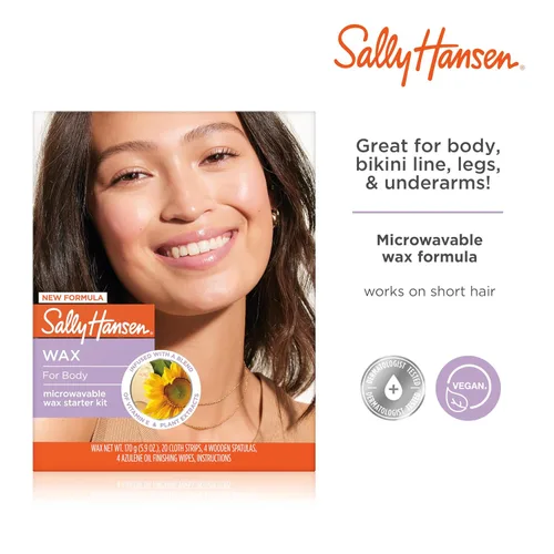 Vista 3 de Kit de cera microondable Sally Hansen para piernas, axilas y bikini Elimina el vello desde la raíz – Vegano y probado por dermatólogos