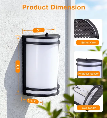 Vista 5 de CLOUDY BAY Dusk to Dawn LED Outdoor Wall Sconce,3000K /4000K /5000K Adjustable,15W Porch Light,Oil Rubbed Bronze,2 Pack