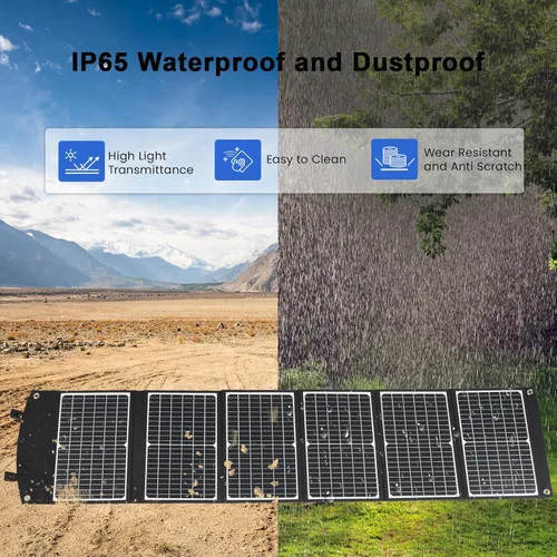 Vista 6 de Panel solar portátil de 100 vatios, panel solar plegable con patas de apoyo, QC3.0 USB-A USB-C y salida DC para teléfono/estación de energía, IP65