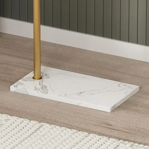 Vista 7 de HKaikzo - Soporte para abrigos dorado, perchero independiente con acabado de acero satinado y base natural de mármol estable, para abrigos, Perchero