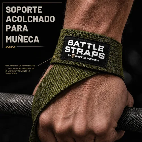Vista 3 de Battle Bunker Lifting Wrist Straps for Weightlifting - Deadlifts & Pull-Ups Verde OD