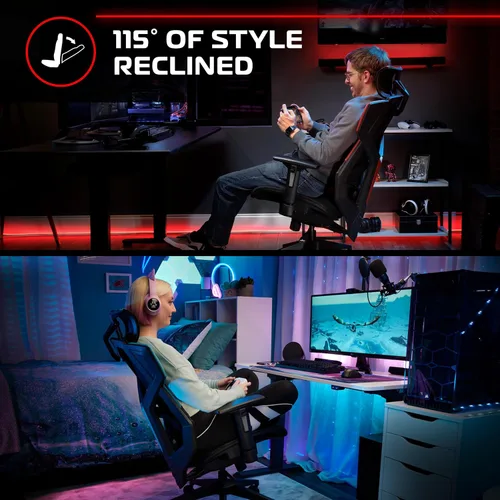 Vista 4 de RESPAWN FLEXX Silla ergonómica de oficina y juegos con soporte lumbar, reclinable de malla transpirable con reposacabezas y brazos ajustables, Negro