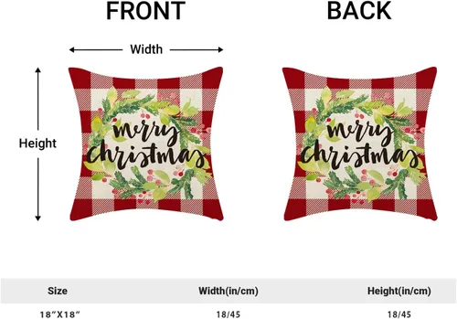Vista 6 de Juego de 2 fundas de almohada de Navidad de 18 x 18 pulgadas, diseño de flores de búfalo rojo, corona de flores de Navidad, fundas de cojín de lino