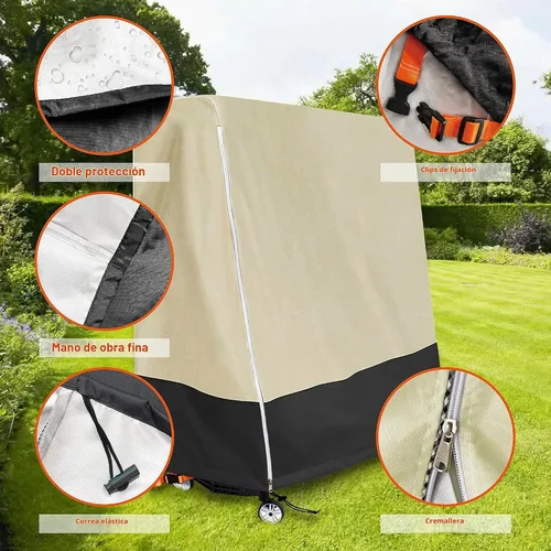 Vista 7 de Cubierta impermeable de mesa de ping pong para interiores y exteriores, se adapta a mesas plegables de 9 x 5 pies beige gris