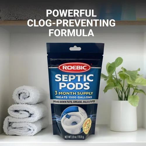 Vista 6 de Roebic Cápsulas de Tratamiento de Tanque Séptico, Suministro de 3 Meses de Paquetes Disolubles de Descarga Fácil, Fórmula de Enzimas Bacterianas