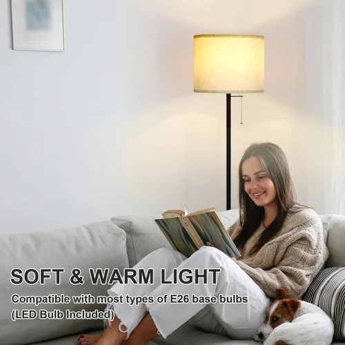 Vista 5 de Lámpara de pie moderna para sala de estar, lámparas de pie tradicionales de granja de mediados de siglo con pantalla de lámpara de lino, lámparas