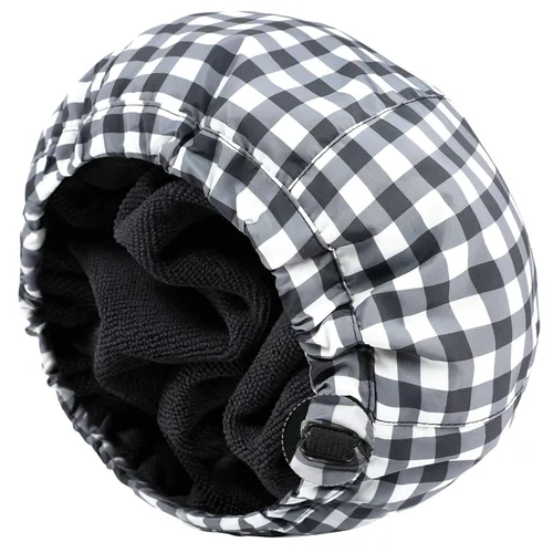 Vista 8 de Gorro de ducha para hombre, gorro de baño negro, reversible, con forro de rizo, grande, impermeable, ajustable, banda elástica, dobladillo elástico