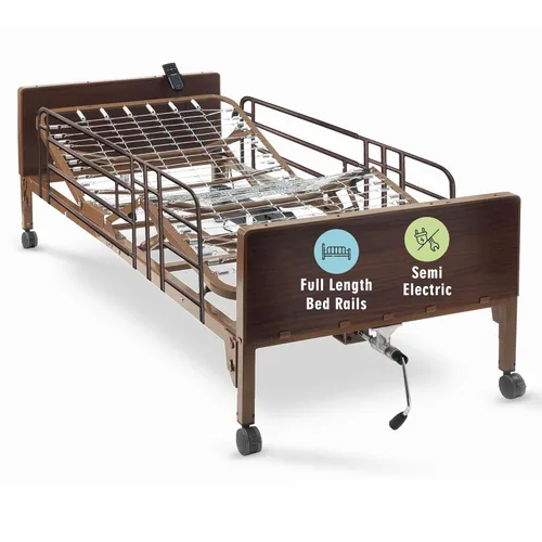 Vista 5 de Cama de hospital semieléctrica con colchón de resortes internos y rieles completos incluidos, para uso en el cuidado del hogar e instalaciones